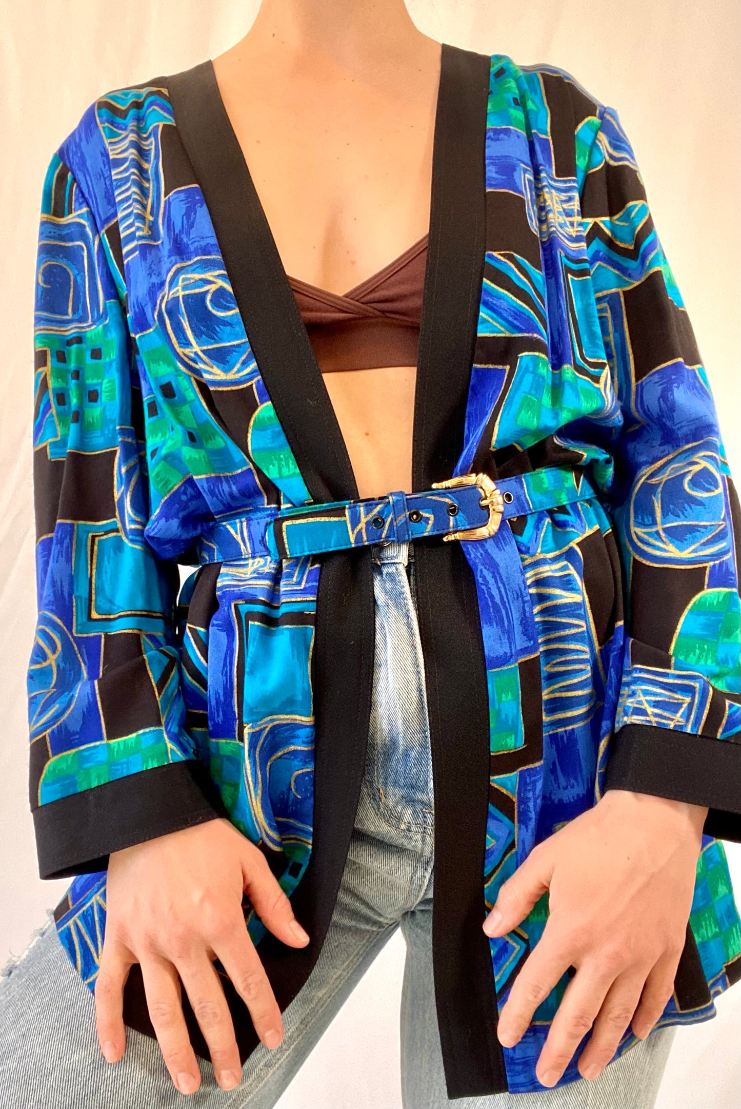 Vintage Patterned Cardigan with Belt