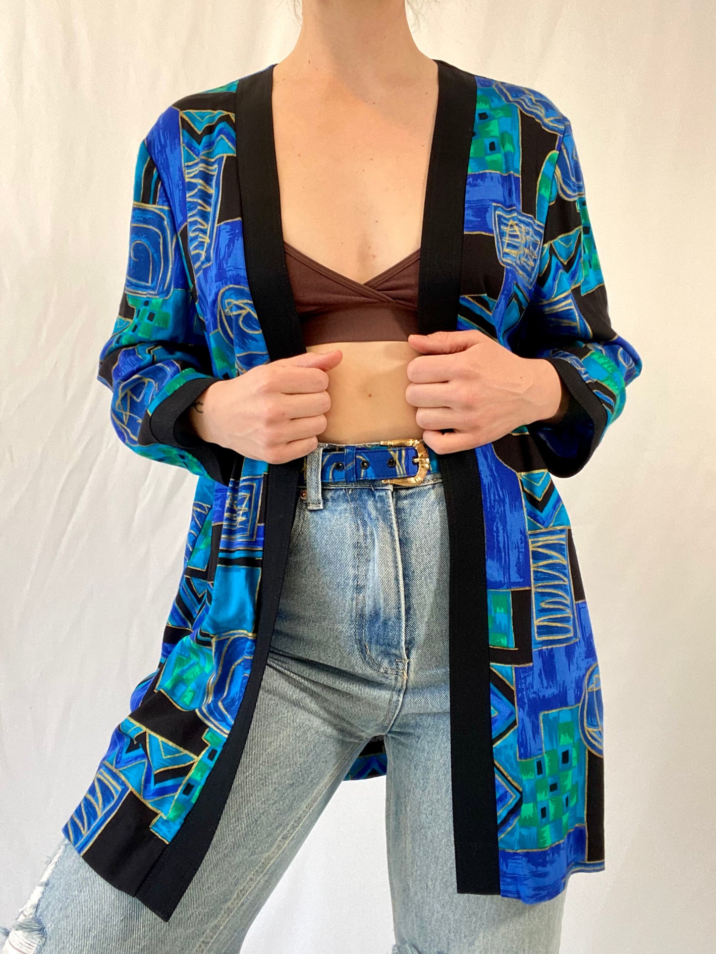 Vintage Patterned Cardigan with Belt