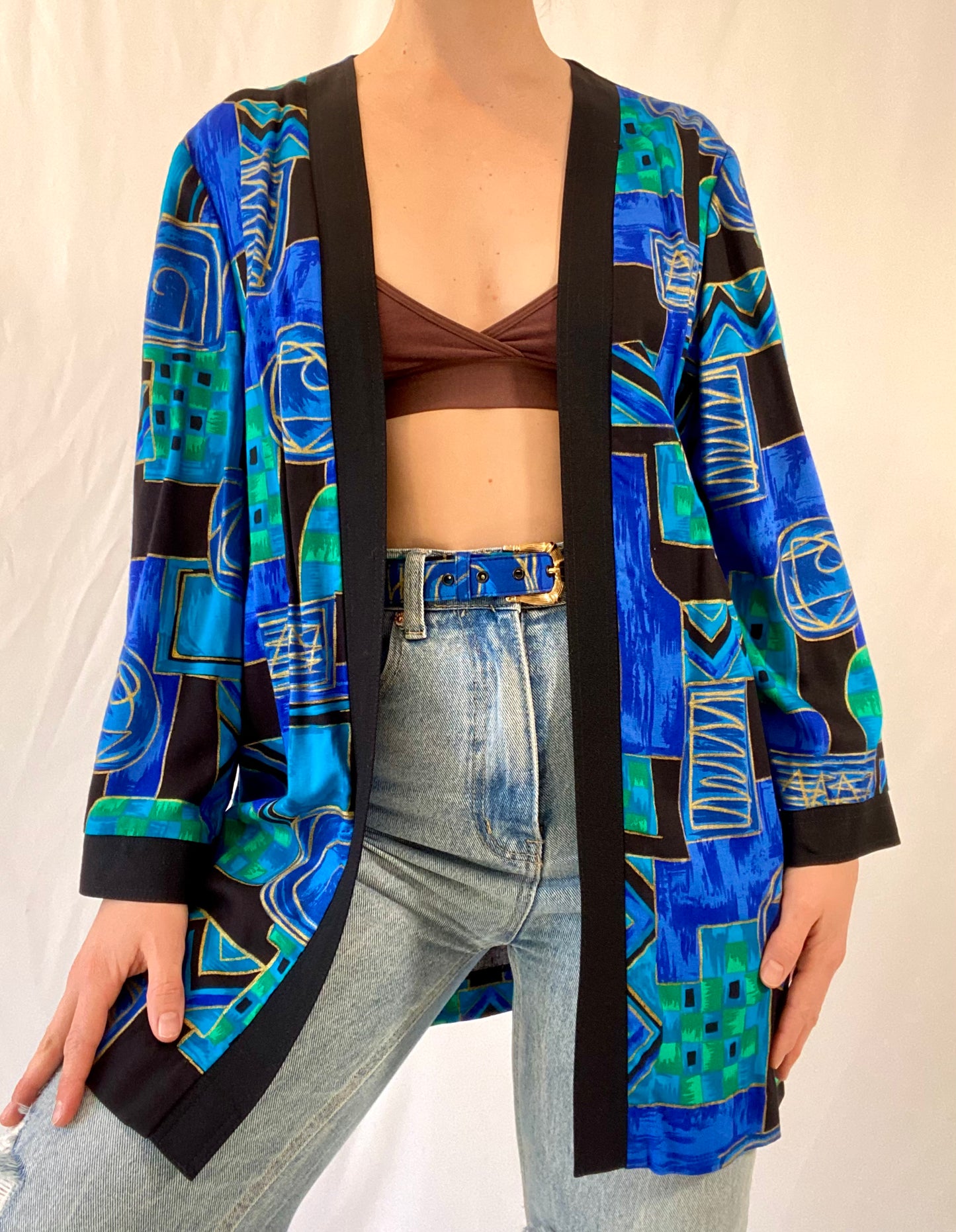 Vintage Patterned Cardigan with Belt