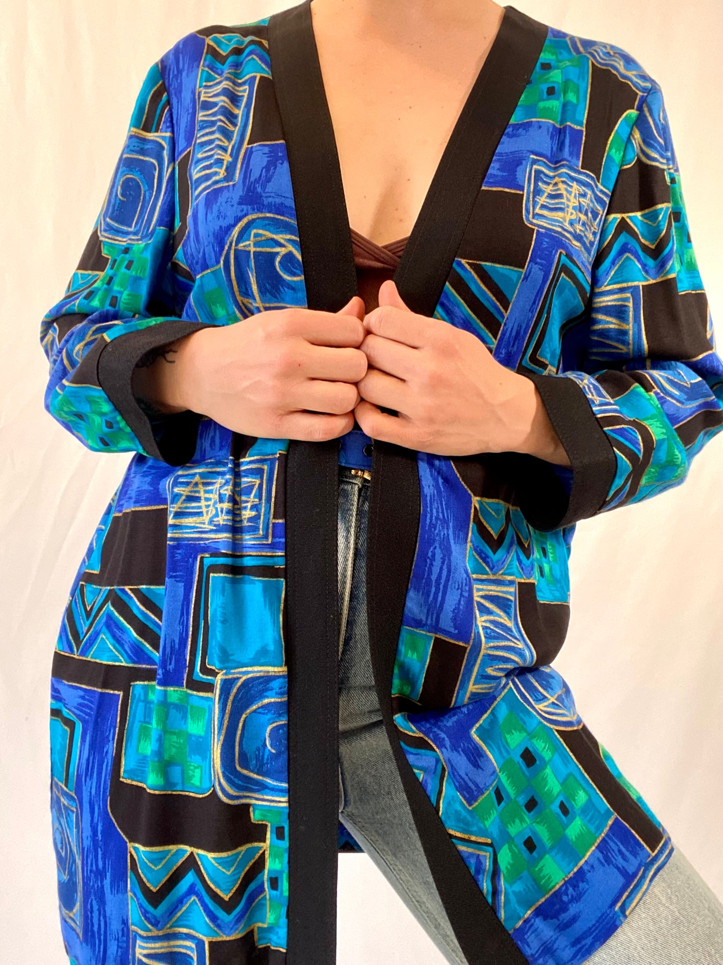 Vintage Patterned Cardigan with Belt