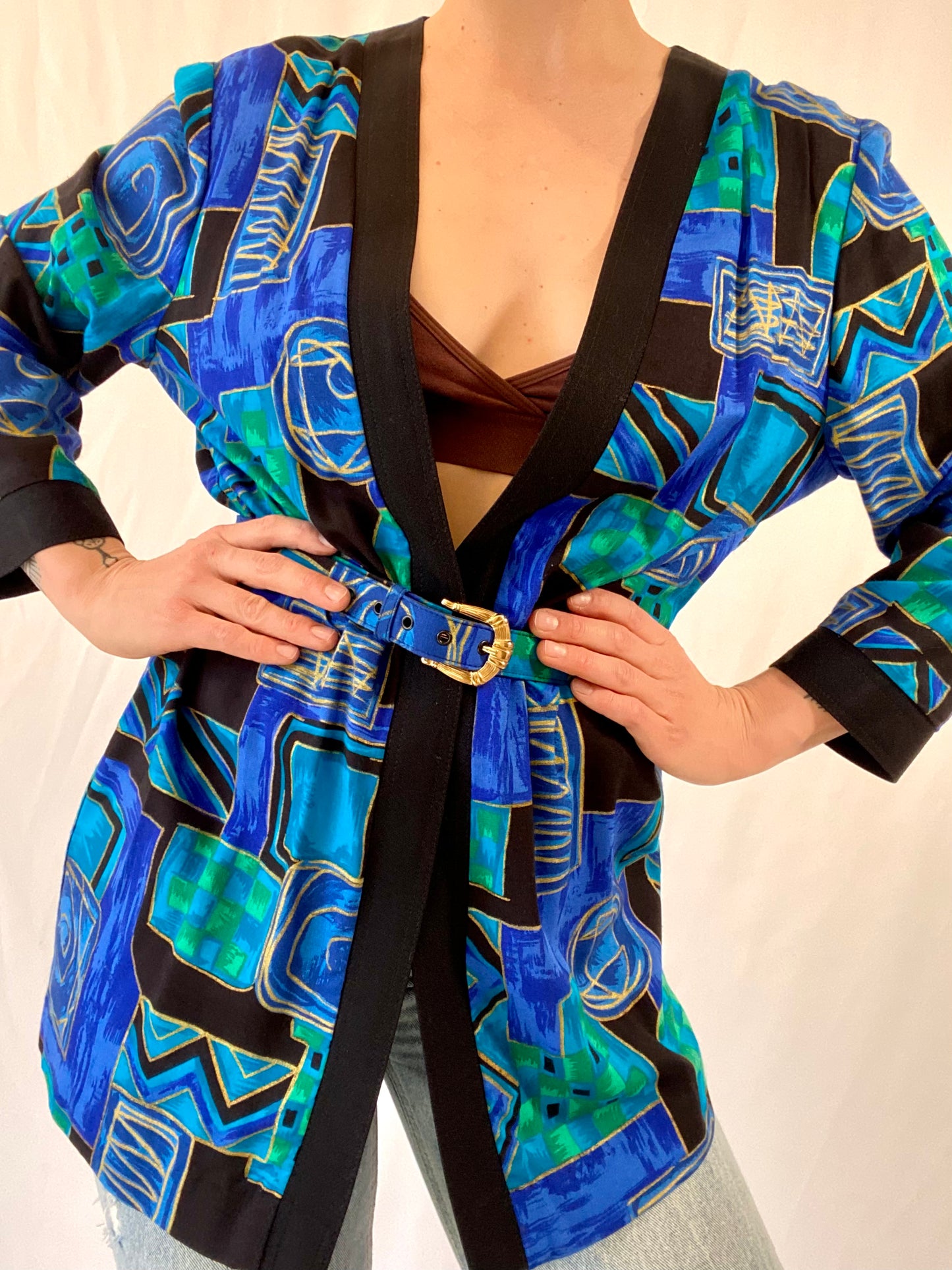 Vintage Patterned Cardigan with Belt