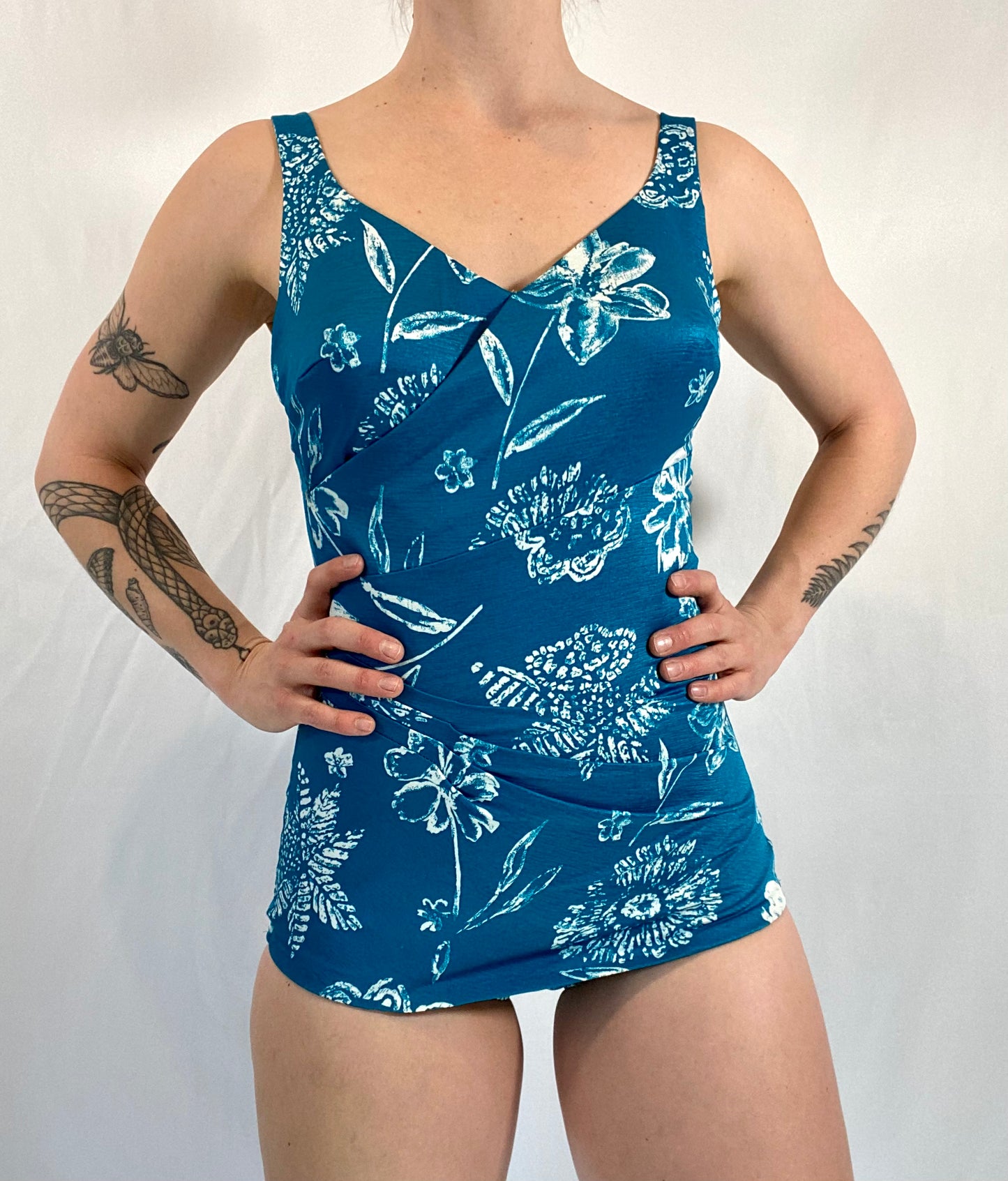 Vintage Aqua Flower One Piece Swimsuit