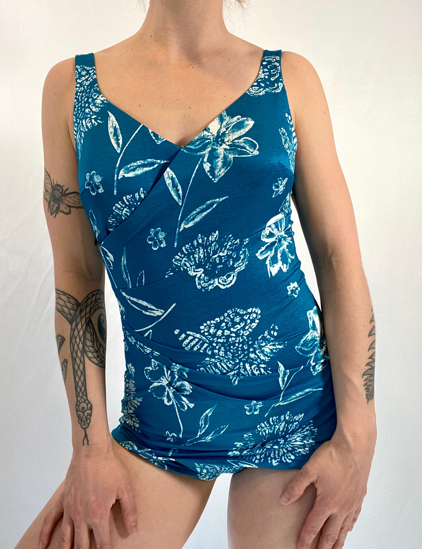 Vintage Aqua Flower One Piece Swimsuit