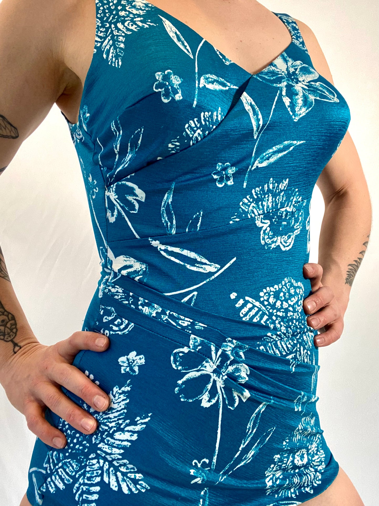Vintage Aqua Flower One Piece Swimsuit