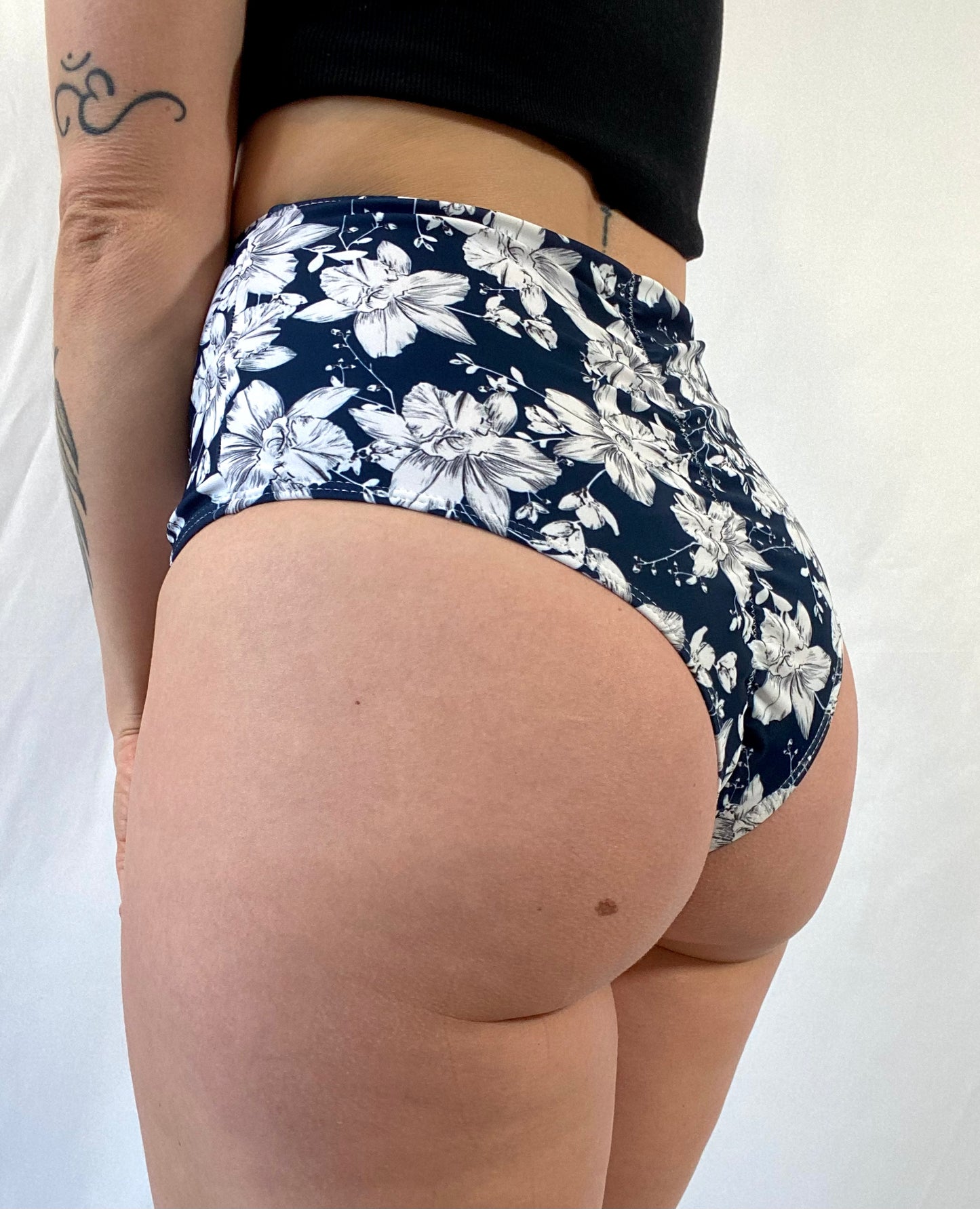 Navy Blue & White Flower Swimsuit Bottom