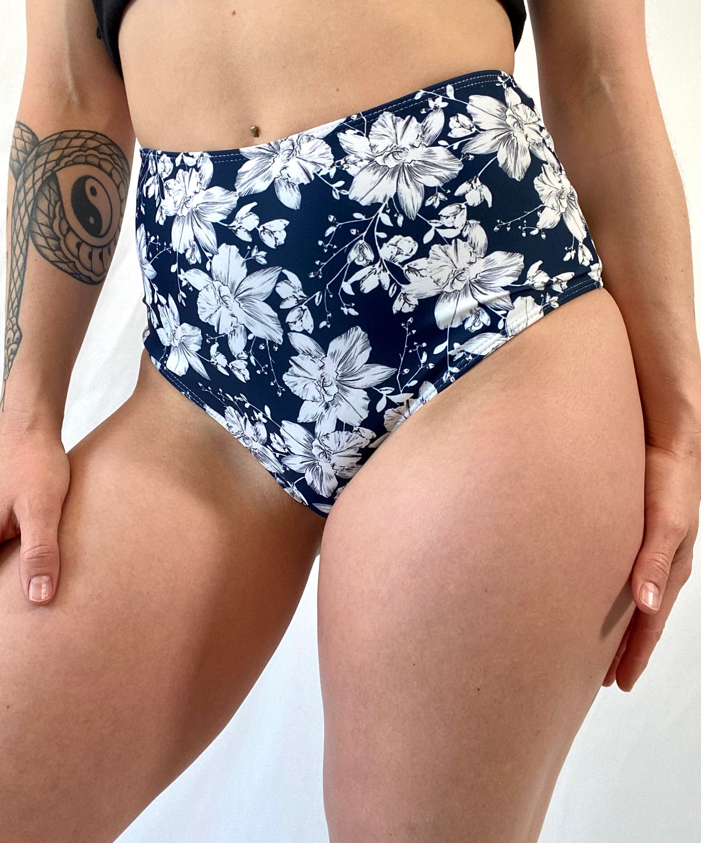 Navy Blue & White Flower Swimsuit Bottom