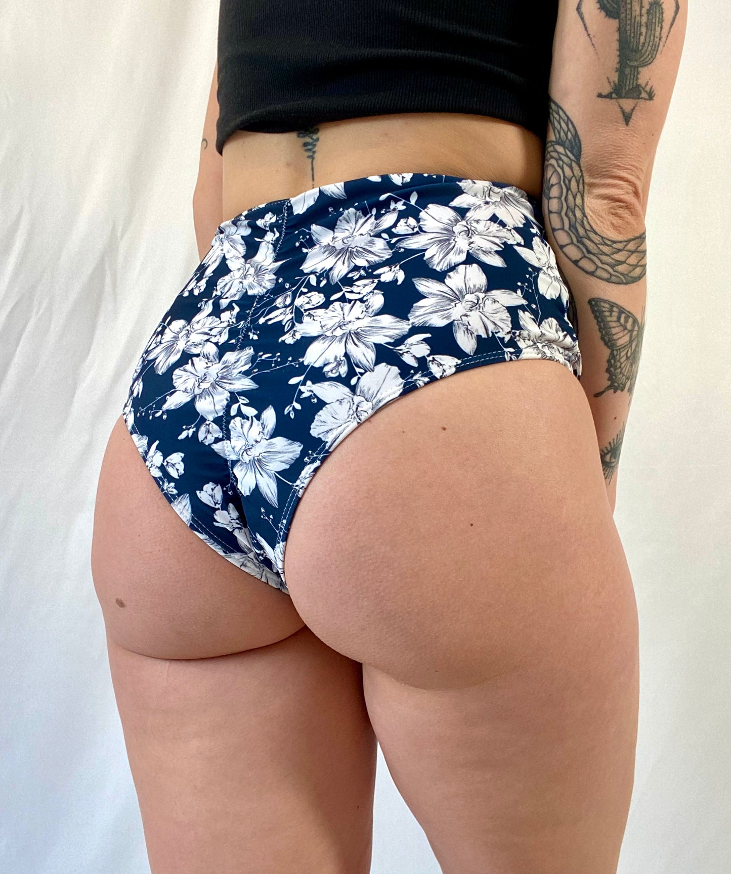 Navy Blue & White Flower Swimsuit Bottom