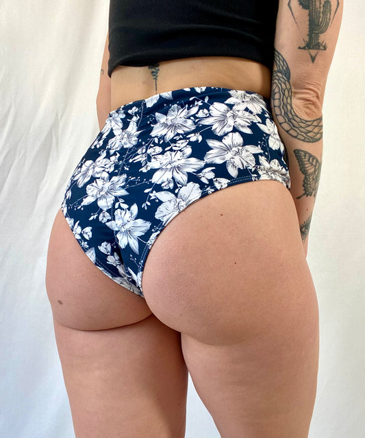 Navy Blue & White Flower Swimsuit Bottom