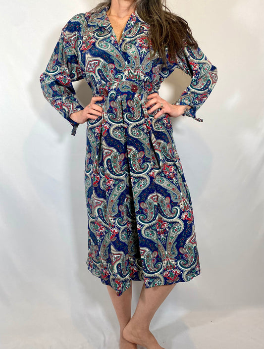 Vintage Leslie Fay Paisley Button Dress