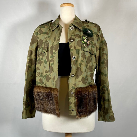 Zara Camo Faux Fur Jacket