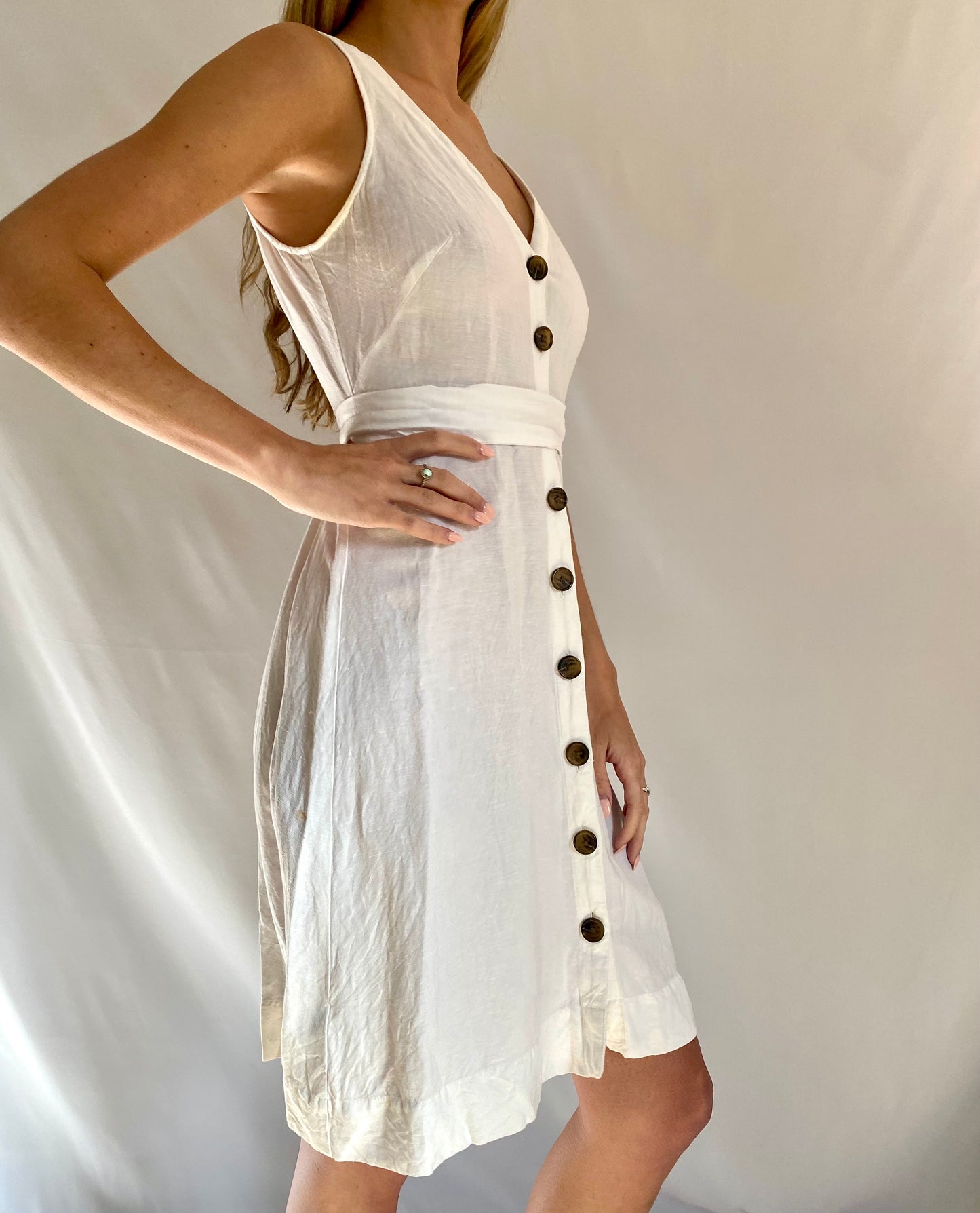 White Linen Button Up Dress